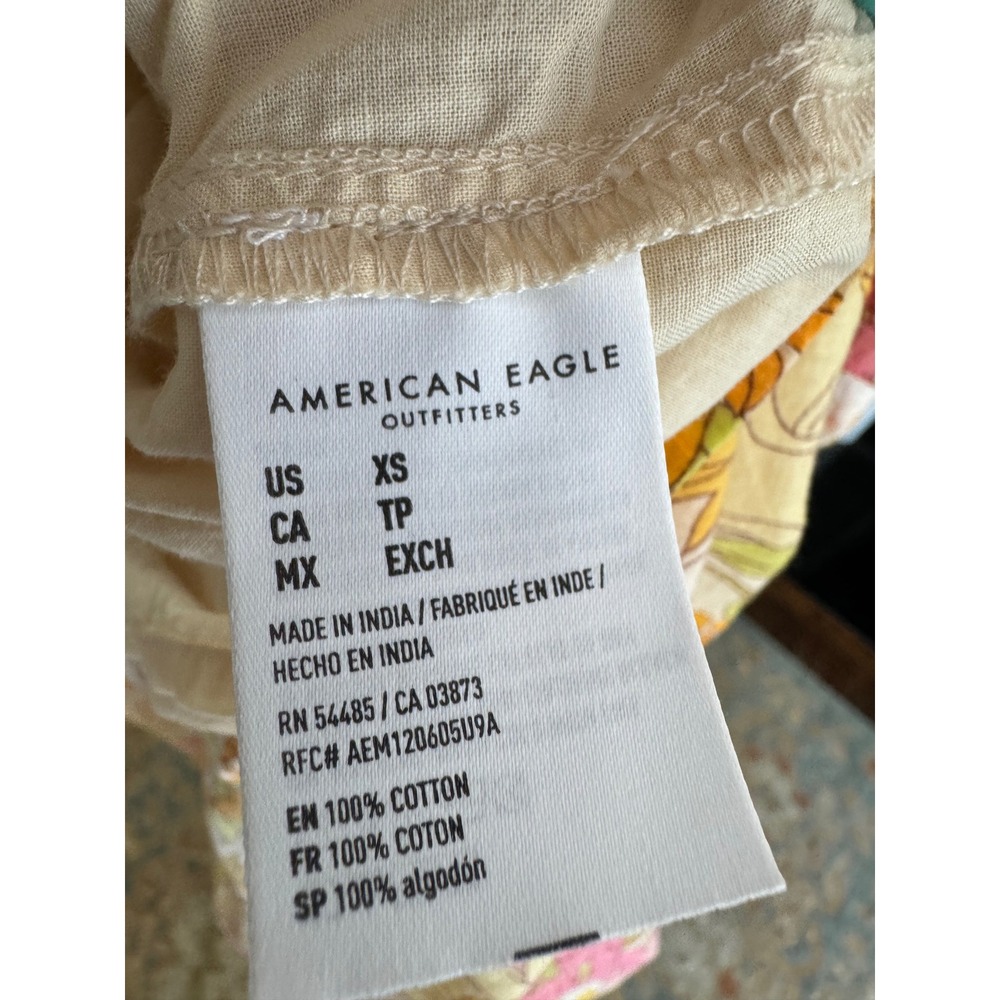 American Eagle Floral Tiered Maxi Dress Yellow Pink Retro Boho Sun Dress XS - Picture 8 of 8